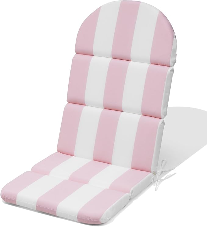 Crestlive 50x19.6 Inch Adirondack Chair Cushion, Water Repellent, Fade Resistant, High Back Outdoor Rocking Chair Cushion for Patio, Pink Stripe
