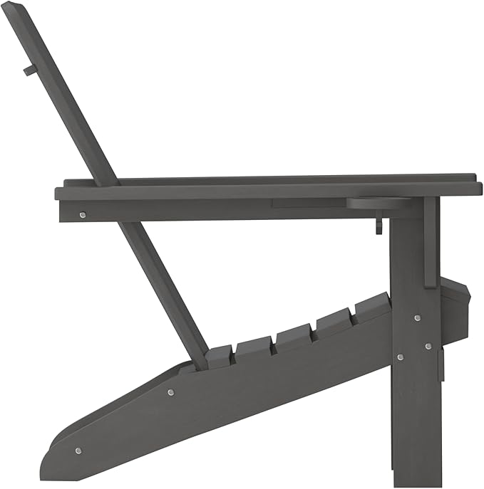 Flash Furniture Halifax Adirondack Chair with Cup Holder, Weather Resistant Poly Resin Adirondack Chair, Gray, Set of 1