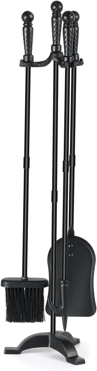 Fireplace Tool Sets with Stand Cast Iron Fire Tools Fireplace Accessories Wood Burning with Poker Shovel Brush Wood Stove Tools Black