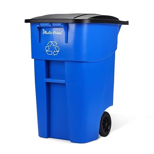 50 Gallon Trash Can, Blue Outdoor Garbage Can, Wheeled Outside Recycling Bin, Outdoor Trash Can with Lid and Wheels, Large Rolling Waste Container for Home, Office, Garage