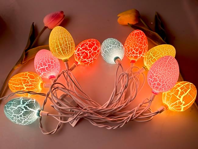 Easter String Lights, 8.5Ft Easter Day Egg Lights with 10 Multicolor Crack Egg, Plug-in Easter Fairy String Lights Waterproof Connectable for Indoor Bedroom Patio Garden Spring Theme Party Decor