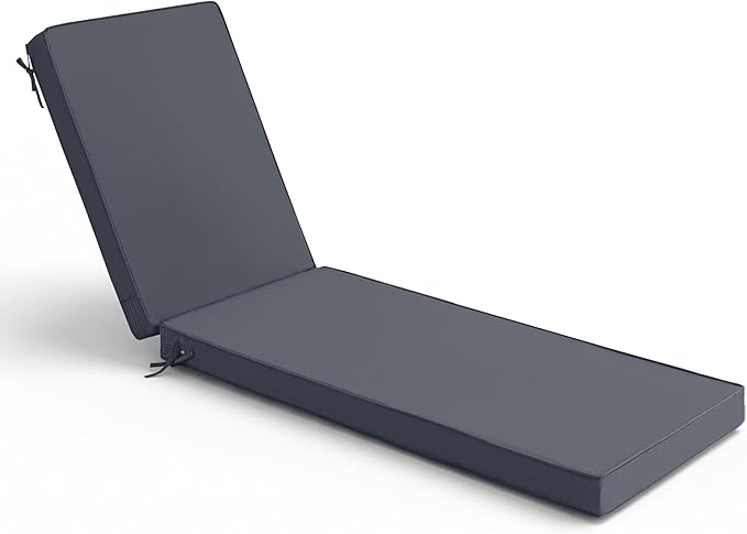 Chaise Lounge Cushions Outdoor - Waterproof and Fade Resistant Sun Lounger Replacement Cushions - Patio Lounger Pads with Removable Cover for Pool, Deck, Lawn, 72 x 21 x 3 Inch, Dark Grey