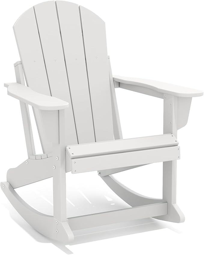 GREENVINES Adirondack Rocking Chair | HDPE Plastic | Porch Rocker | Chair for Outdoor Patio Deck | All Weather | White