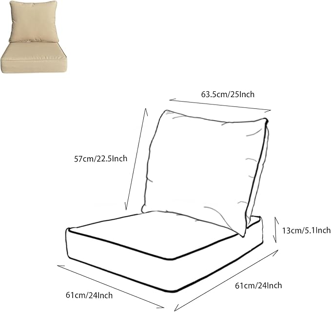 Goodgoods 24x24 inch Outdoor/Indoor Deep Seat Patio Cushion Set of 1 Resilient Foam Filling Water Repellent Stain-Resistant UV Resistant Weather Resistant Deep Seat Bottom Beige
