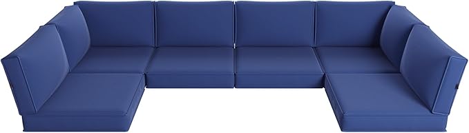 Aoxun Replacement Cushions for Outdoor Furniture, 14-Piece Outdoor Cushions for Patio Furniture, Deep Seat, Waterproof & Fade Resistant Couch Cushion for 6-Seat Patio Conversation Sets, Navy Blue