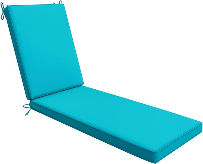 AAAAAcessories Outdoor Chaise Lounge Cushions, Waterproof, Fade-Resistant Patio Furniture Replacement Cushions, 72" x 21" x 3", Turquoise Blue