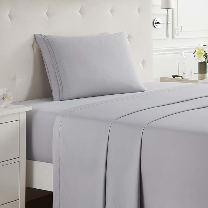 Clara Clark Twin XL Sheets Set, Deep Pocket Bed Sheets for Twin XL Size Bed - 3 Piece Sheets, Luxury Soft Bedding Sheets & Pillowcases, Gray Lavender