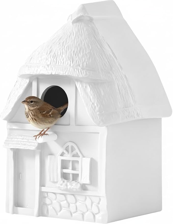 Bird House for Outside Clearance, Bird House for Outside, Composite Material Wren House, Water Proof Wall Tree Window Multi-moutable for Viewing Inside,, 10 Years Performance, White 1.25" Hole