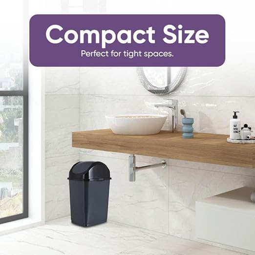Superio Kitchen Trash Can with Swing Top Lid 9 Gallon Slim Waste Bin 37 Qt Sturdy Plastic Garbage Can Medium Recycling Bin for Office, Bathroom, Under Counter, Dorm, Bedroom (Dark Grey)