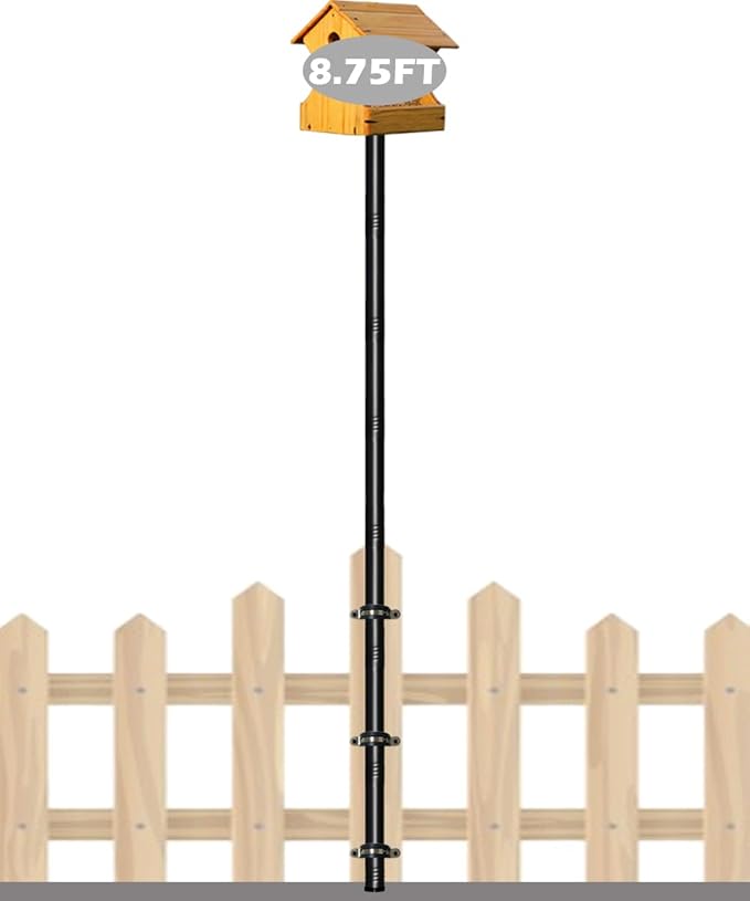Garbuildman 105 Inch Bird Feeder Pole Kit, Heavy Duty Bird House Pole Set for Deck Fence or Patio Railing, Adjustable Universal Mounting Post Kit for Outdoors, Matte Black, 1 Pack