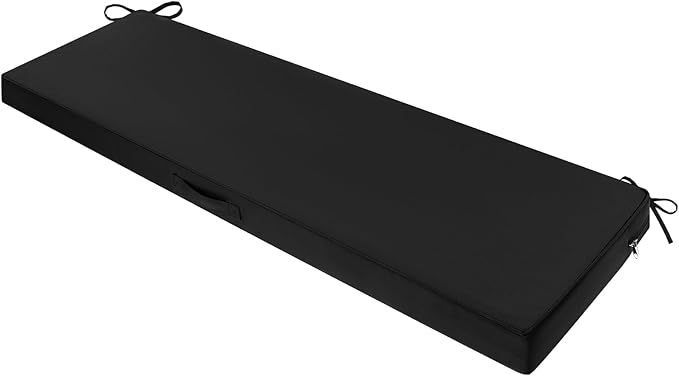 SHACOS Outdoor Bench Cushions 48 x 16 Inch, 3.2 Inch Thick High-Density Bench Cushion, Waterproof & Fade-Resistant Removable Cover with Ties, Bench Seat Cushions for Patio Garden Furniture, Black