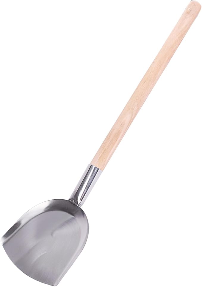 Long Handle Iron Fireplace Shovel, Wood Handle Ash Scoop for Garden, BBQ, Camping