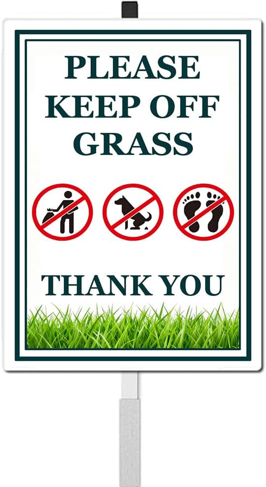Keep Off Grass Sign for Yard Rustproof Reflective Aluminum Stay Off Grass Keep Dogs Off Lawn Signs With Stakes Stand No Littering Sign Outdoor Decor 8x12 In