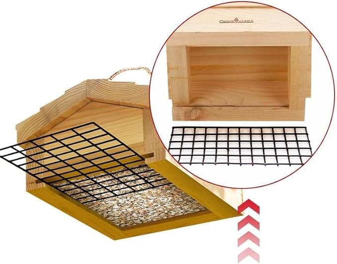 Upside Down Suet Feeder + Large Tree Hanger - Wild Bird Feeder with Rainproof Roof for Attracting Woodpeckers Nuthatches - Copper Hanger Alaskan Old Growth Red Cedar - Squirrel Proof Feeder
