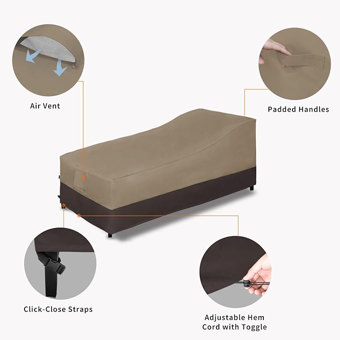 Easy-Going Waterproof Outdoor Chaise Lounge with Windproof, Heavy Duty Patio Lounge Chair Cover with Air Vent (78Wx35.5Dx33H inch- Camel/Dark Brown)