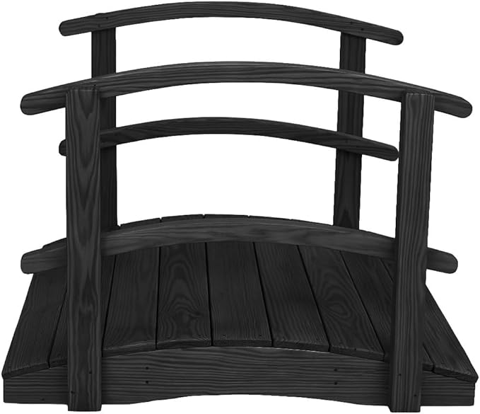 4 FT Black Amish Made Garden Bridge with Double Rails for Walkway, Backyard Pond & Landscaping, Outdoor Wooden Footbridge for Koi Pond, Japanese Style Decorative Bridge, Made in USA