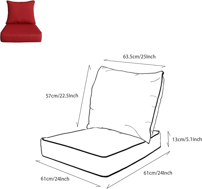 Goodgoods 24x24 inch Outdoor/Indoor Deep Seat Patio Cushion Set of 1 Resilient Foam Filling Water Repellent Stain-Resistant UV Resistant Weather Resistant Deep Seat Bottom Chili