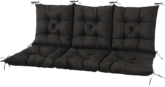 NACATIN 3 Seat Cushion for Outdoor Swing - 60x40 inches, 4" Thick Porch Swing Cushions with Ties and Storage Bag, Waterproof Bench Cushions for Patio, Outdoor, Backyard and Garden (Black)