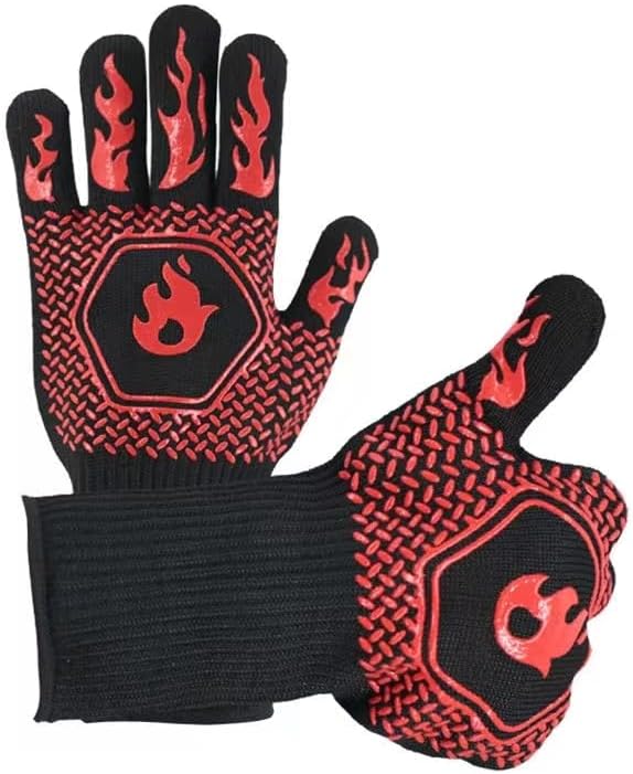 BBQ Grill Gloves Heat Resistant 1472℉ High Temp Resistance Fireproof Glove for Grilling Smoking Barbecue Washable Long Oven Extreme Hot Proof Mittens for Kitchen Baking (Red)