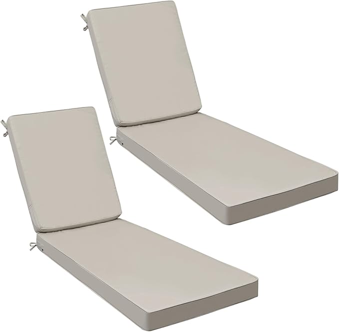 AAAAAcessories Outdoor Chaise Lounge Cushions, Fade-Resistant, Waterproof Patio Furniture Replacement Cushions, 78" x 25" x 3", Set of 2, Beige
