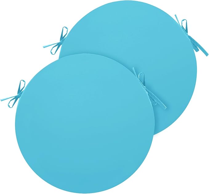 Outdoor Bistro Chair Cushions Set of 2, 15" D x 3" H Round Chair Cushions Waterproof and Fade Resistant Chair Cushion Pads with Non-Slip Ties and Removable Covers for Garden, Teal