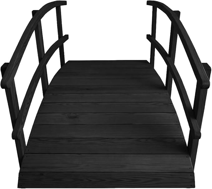 6 FT Black Amish Made Garden Bridge with Double Rails for Walkway, Backyard Pond & Landscaping, Outdoor Wooden Footbridge for Koi Pond, Japanese Style Decorative Bridge, Made in USA