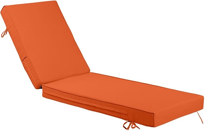 Outdoor Chaise Lounge Cushion, 4 Inch Thick Waterproof Fade Resistant Patio Furniture Lounger Chair Cushion Pad for Pool (1, Orange, 72'' L x 21'' W x 4" T)