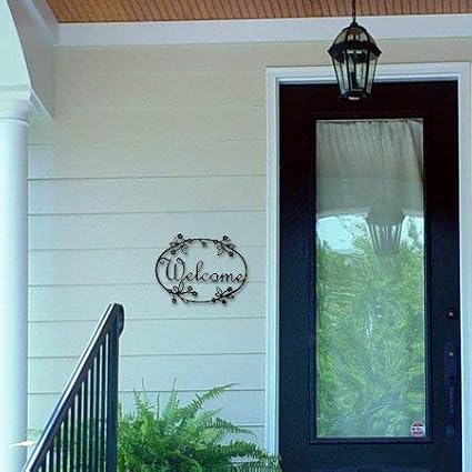 12" American Made Iron Outdoor Welcome Sign - Floral Design
