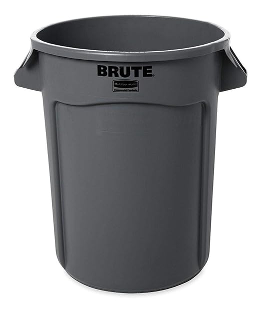 Rubbermaid Commercial Products BRUTE Heavy-Duty Round Trash/Garbage Can with Venting Channels, 32-Gallon, Gray, Wastebasket for Home/Garage/Mall/Office/Stadium/Bathroom, Pack of 6