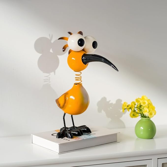 Yellow Big Eyes Bird Metal Garden Statues Yard Decorations Outdoor,13" Bird Decor Yard Statue Decorations Outdoor,Gardening Gifts for Women for Housewarming
