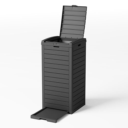 31 Gallon Outdoor Trash Can, Waterproof Trash Can Cabinet for Outside, Resin Garbage Bin with Lid and Drip Tray for Easy Cleaning for Patios, Kitchens, and Outdoor Entertaining（Black）