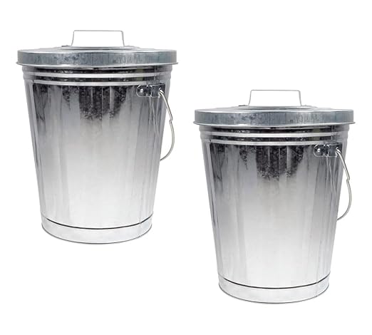 Mytee Products 2 Pack Galvanized Trash Can w/Lid Ideal for Trailers - 4 Gallon Steel Mounted Small Outdoor Garbage Can for Home, Office, Bathroom, Kitchen - Fire and Heat Resistant