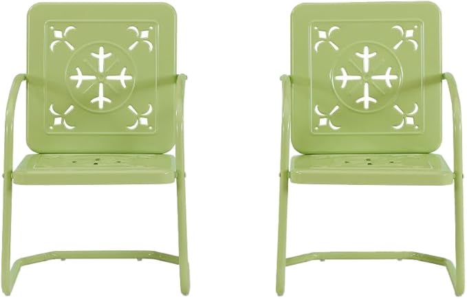 Crosley Furniture Azalea 2-Piece Outdoor Chair Set, Vintage Retro Metal Patio Chairs for Dining, Porch, Deck, Key Lime Gloss