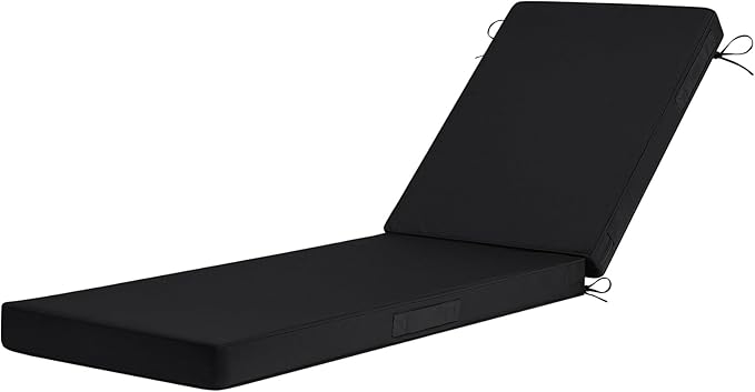 Basic Beyond Chaise Lounge Cushions Outdoor, 3-Layer Waterproof Outdoor Furniture Cushions with Removable Cover and 4 Ties, 72"x21"x3" Patio Lounge Chair Cushions for Outdoor Furniture, Black
