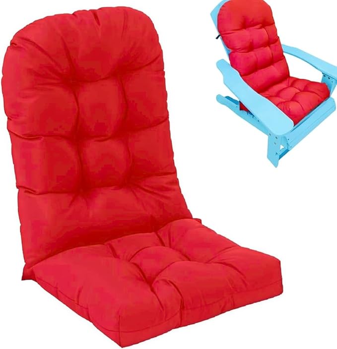 Waterproof Adirondack Chair Cushion,44inch Rocking Chair Cushion,High Back Patio Cushions Indoor and Outdoor Furniture Chair Cushions Pads with Ties (Red)