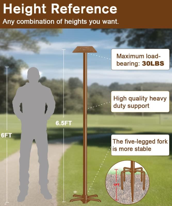 90Inch Heavy Duty Bird House Pole Mount Kit with Frosted, Bird Feeder Pole Kit with 5 Prongs Base and 2 Plates, for Outdoor, Yard, Garden, Brown(Birdhouse Not Include)