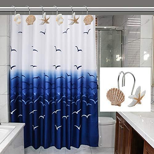 Seashell Shower Curtain Hooks,12PCS Anti Rust Decorative Resin Hooks for Bathroom, Baby Room, Bedroom, Living Room Decor (Light Brown Seashell)