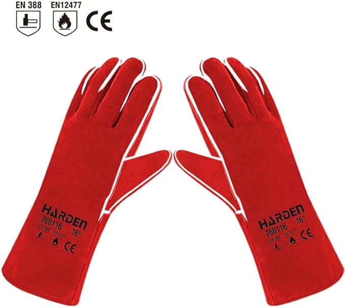 Edward Tools Pro Leather Welding Gloves 16” - Forearm Heat/Fire Resistant Gloves for BBQ, Grilling, Welding - Cowsplit leather with Fine Stitching - Wear Resistant Breathable Liner