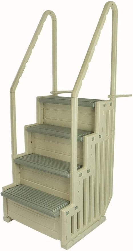 Confer Plastics Step-1X with 8000X Ground to Step Ladder: Above Ground Entry System, Dual Handrails, Slip-Resistant Steps, Supports 300 lbs, Easy Install – Made in USA, Warm Grey with Grey Step-1X