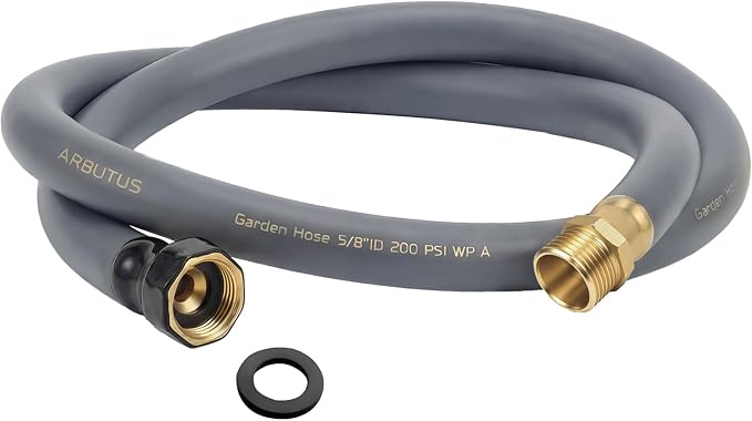 Garden Hose 5/8" x 5ft Brass Rubber Heavy Duty Water Hose 600 PSI Burst Pressure, Durable Flexible Hose for Yard, Car Wash, Pets Gray
