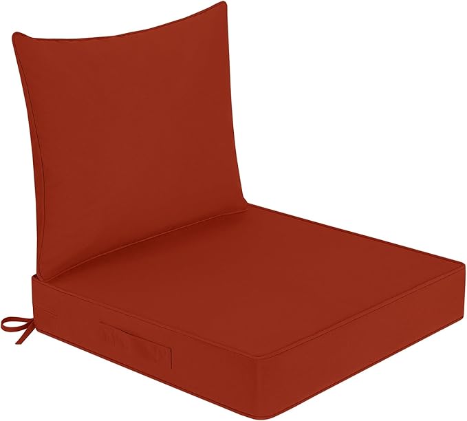 downluxe Outdoor Chair Cushions 24x24 with Removable Cover, Waterproof Patio Furniture Cushions, Deep Seat Cushions for Outdoor Furniture with Backrest for Sofa, Couch and Patio Chairs, Brick Red