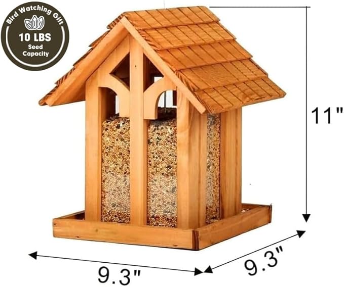 Large Bird Feeder for Outside Clearance, Hanging Birdfeeder for OutdoorCedar Wood Wild Bird Feeder- Holiday Delight, 10 Lbs Seed Capacity Wood Birdfeeder. (Chalet)