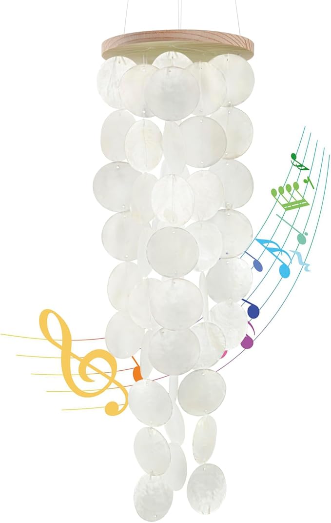 Wind Chimes for Outside - Handcrafted White Capiz Shells Windchime Coastal Style Decor for Indoor/Outdoors, Garden Decor, Great for Women, Wind Chimes Lovers and More