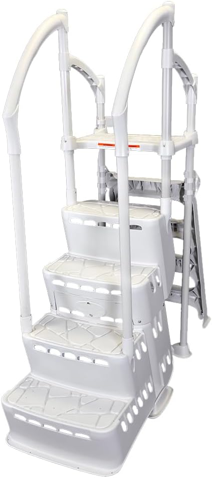 Above Ground Pool Step & Ladder System | Suitable for Swimming Pools Without A Deck | Steps Measure 42" H x 25" W x 36" D | Ladder Measures 44" H x 19" W x 24" D | 300Ibs Capacity | Pearl Grey