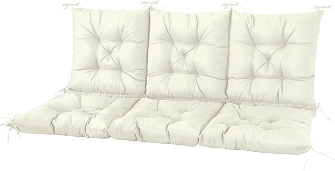NACATIN 3 Seat Cushion for Outdoor Swing - 60x40 inches, 4" Thick Porch Swing Cushions with Ties and Storage Bag, Waterproof Bench Cushions for Patio, Outdoor, Backyard and Garden (Beige)