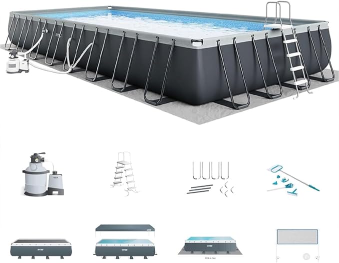 Intex 32' x 16' x 52" Ultra XTR Rectangular Outdoor Swimming Pool Set with Pump - Large Above Ground Backyard Pool with Deluxe Maintenance Kit