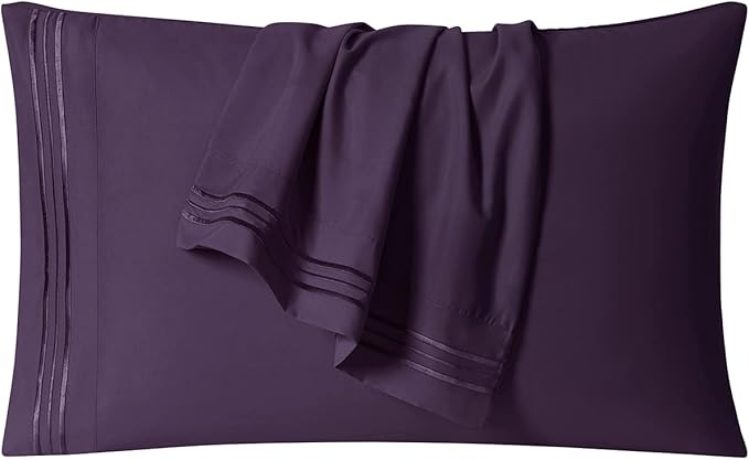 Clara Clark Bed Sheets, Premier 1800 Series 4 Piece Bed Sheet Set, Deep Pocket, Wrinkle, Fade, Stain Resistant, Luxury Soft Bedding Sheets & Pillowcases, California King, Purple Eggplant