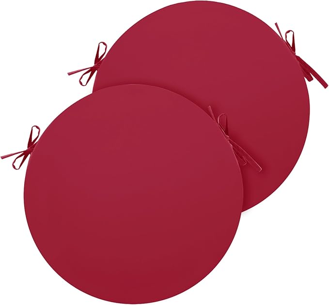 Outdoor Bistro Chair Cushions Set of 2, 15" D x 3" H Round Chair Cushions Waterproof and Fade Resistant Chair Cushion Pads with Non-Slip Ties and Removable Covers for Garden, Burgundy