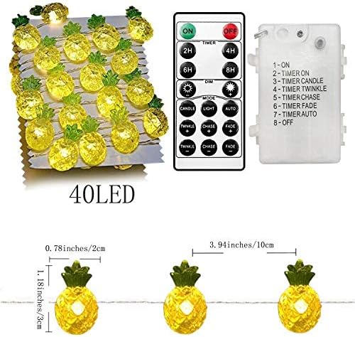 Decorman Pineapple String Lights 14ft 40 LED 8 Modes Warm White Weatherproof Battery Operated Decorative Lights for for Bedrooms Parties Weddings Gardens with Remote and Timer