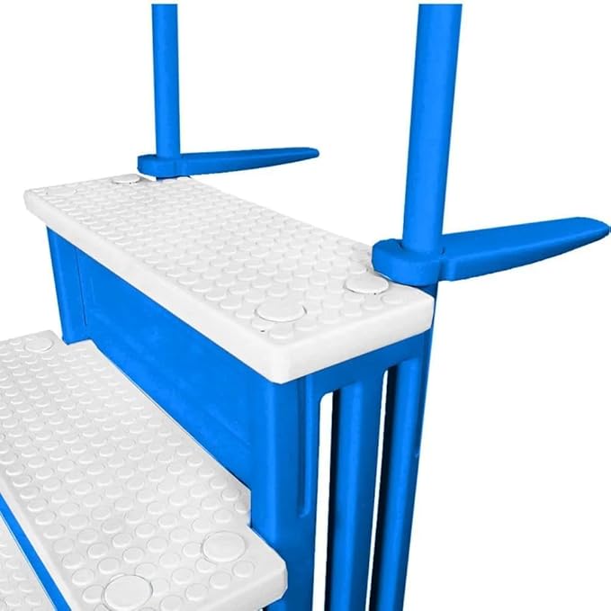 Aqua Select Anti-Slip in-Pool Steps with Outside Flip-Up Ladder | Blue/White Steps | for Above Ground Swimming Pools | Can Mount to Decks 48" to 54" H | Safety Stairs Capacity Up to 350 lbs